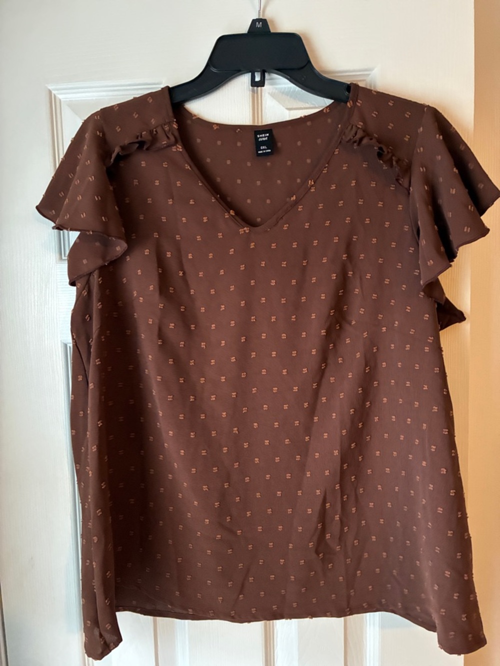SHEIN Brown V-Neck Flutter Sleeve Blouse size 0XL